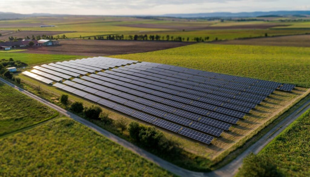 solar farm in country setting outdoors