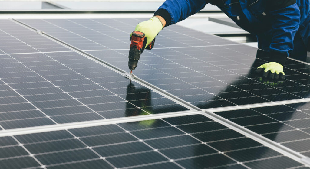 solar panel maintenance worker